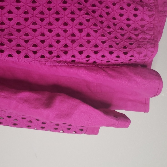 Chicos Pink Fushia 3/4 Sleeve Zip Up Linen Spring Summer Jacket Vanity Size 1 - Picture 8 of 13